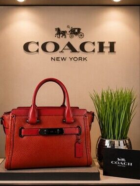 Coach Swager 27 Orange Leather Satchel Handbag Crossbody Bag
